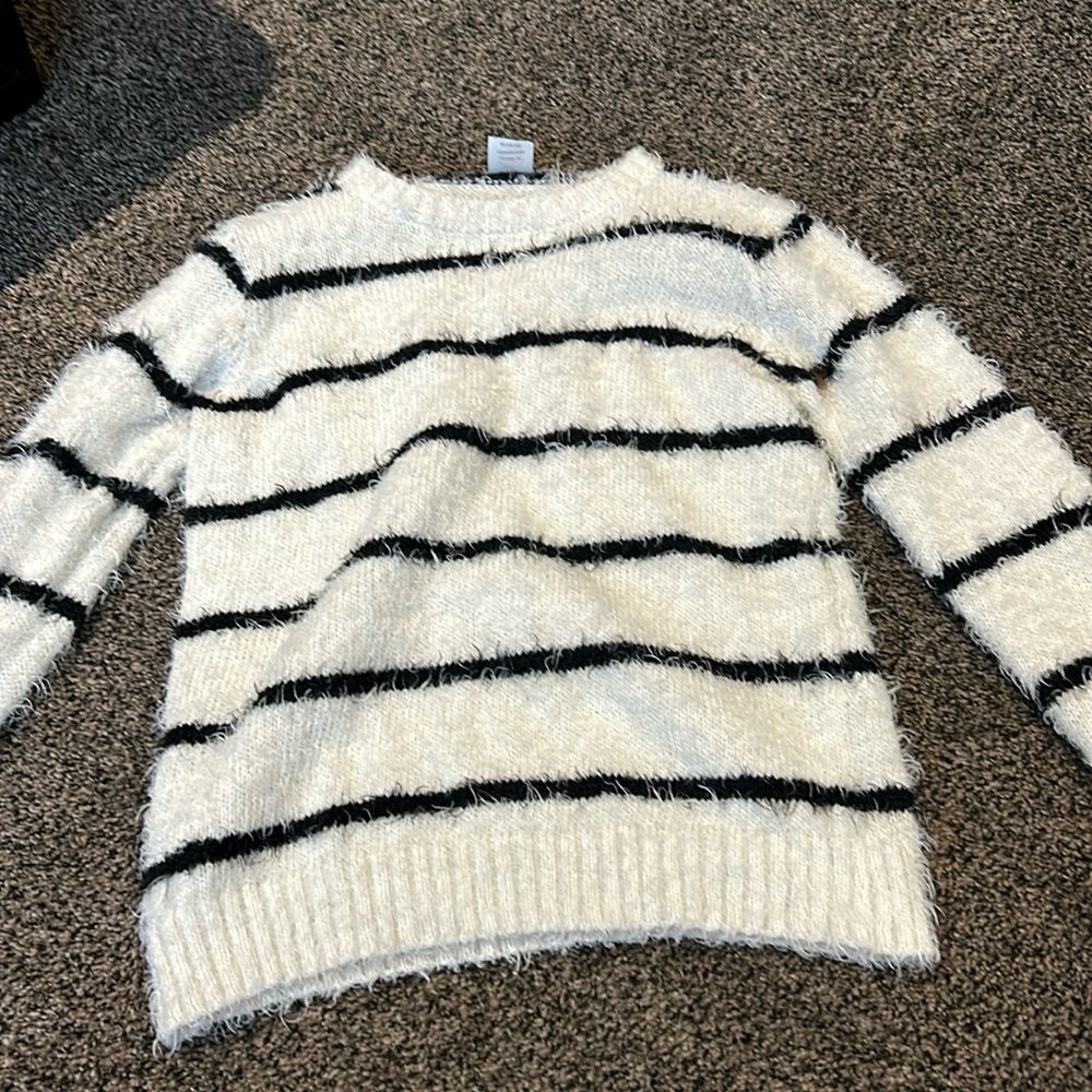 White and black striped sweater